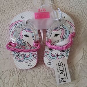 Children's Place Unicorn Flip Flops Baby Sz 4/5